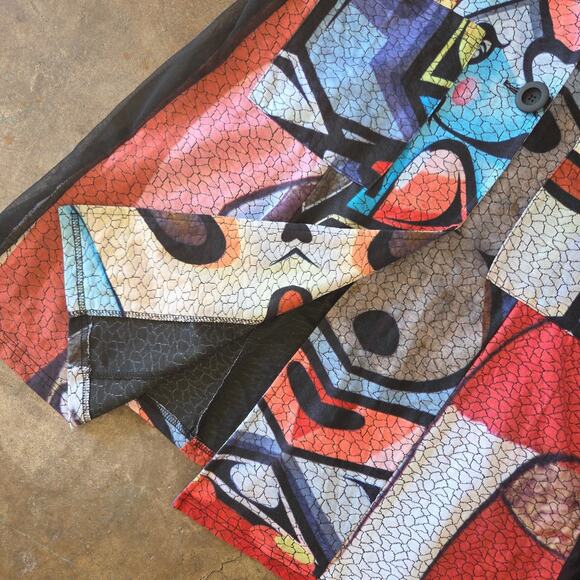 Shana Art to Wear Upcycled Tunic Top Size L Geometric Abstract Mesh Colorful - Picture 6 of 11